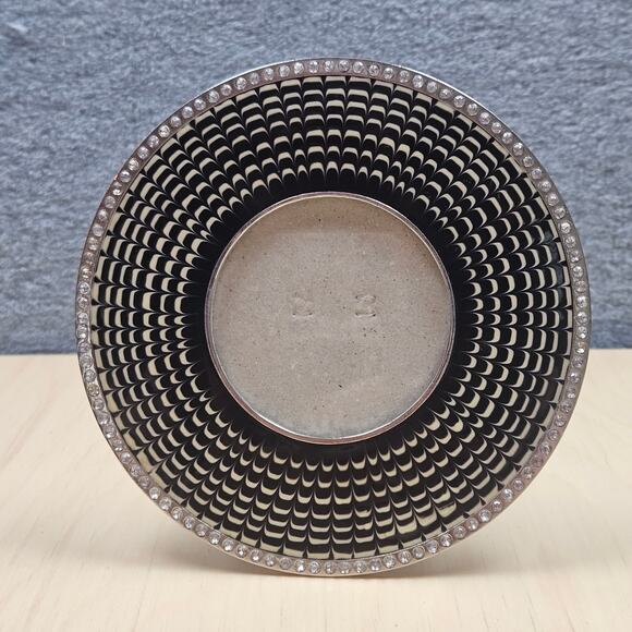 Vintage Black Silver Rhinestone trimmed round picture frame 5.25inches diameter - Picture 1 of 8